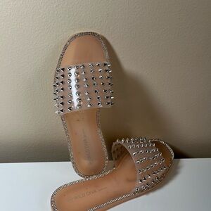 Wild Diva Nude Studded Slide Mules